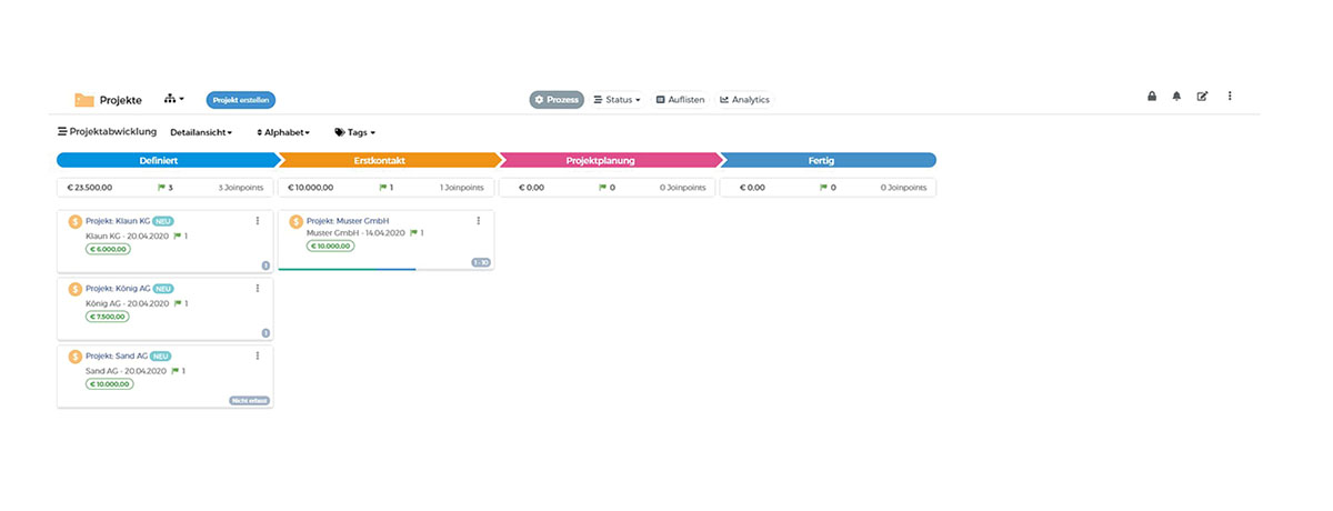 Was kann ich mit meinen definierten Projekten machen?