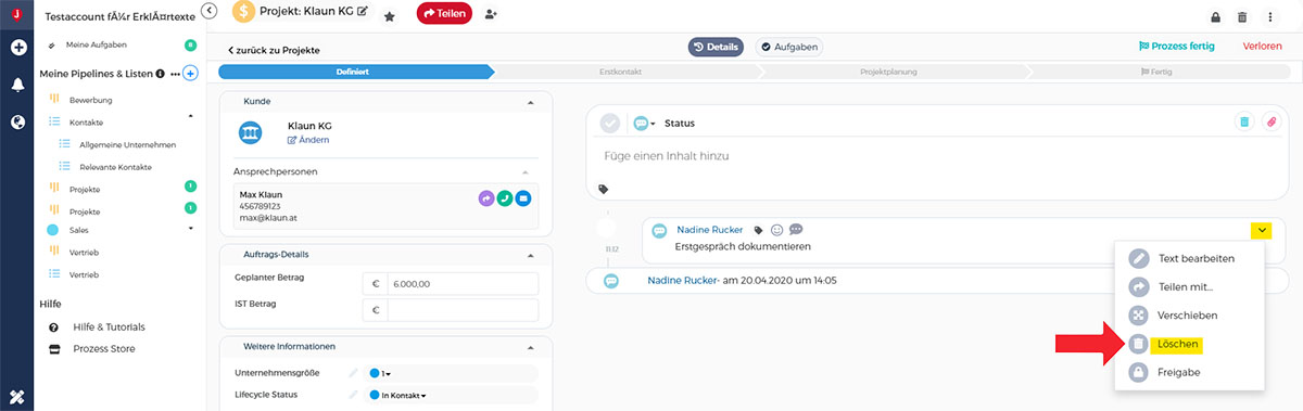 Wie lösche ich einzelne Objekte in Joinpoints?