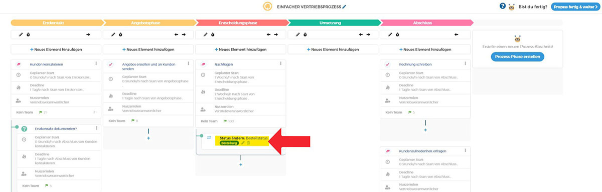 Wie ändere ich den Status in meinem Prozessbaukasten?